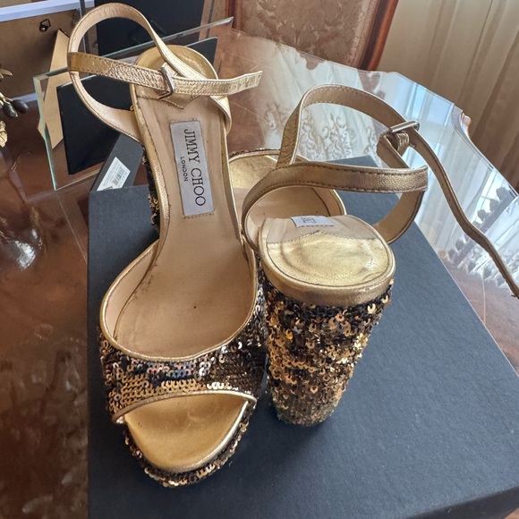 Jimmy Choo Gold Glitter sequin Heels 
Platform Pumps Sz 39.5 - Picture 8 of 16